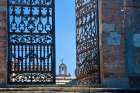 Italy-Tuscany-Montepulciano The wrought iron gate leading to cemetery near Church of San Biaggio Art Print